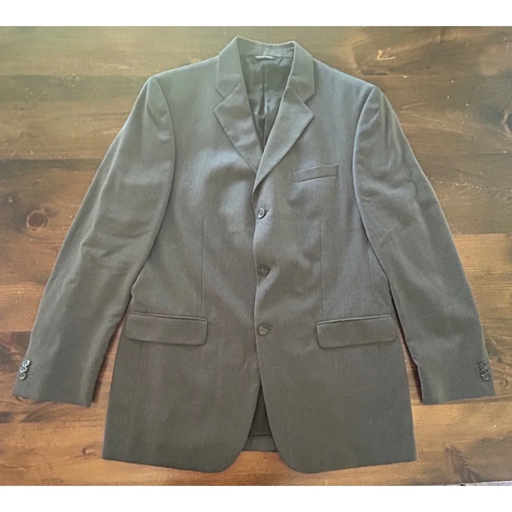Banana Republic Blazer 44L Charcoal Grey 100% Wool 3-Button Modern Dark Academia